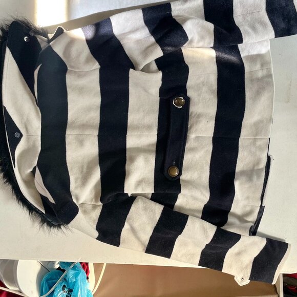 NWT Jack by BB Dakota Striped Peacoat Size L - Navy White Faux Fur Collar - Picture 8 of 16